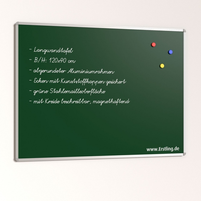 Wandtafel Stahlemaille grün, 120x 90 cm, ohne Kreideablage, 